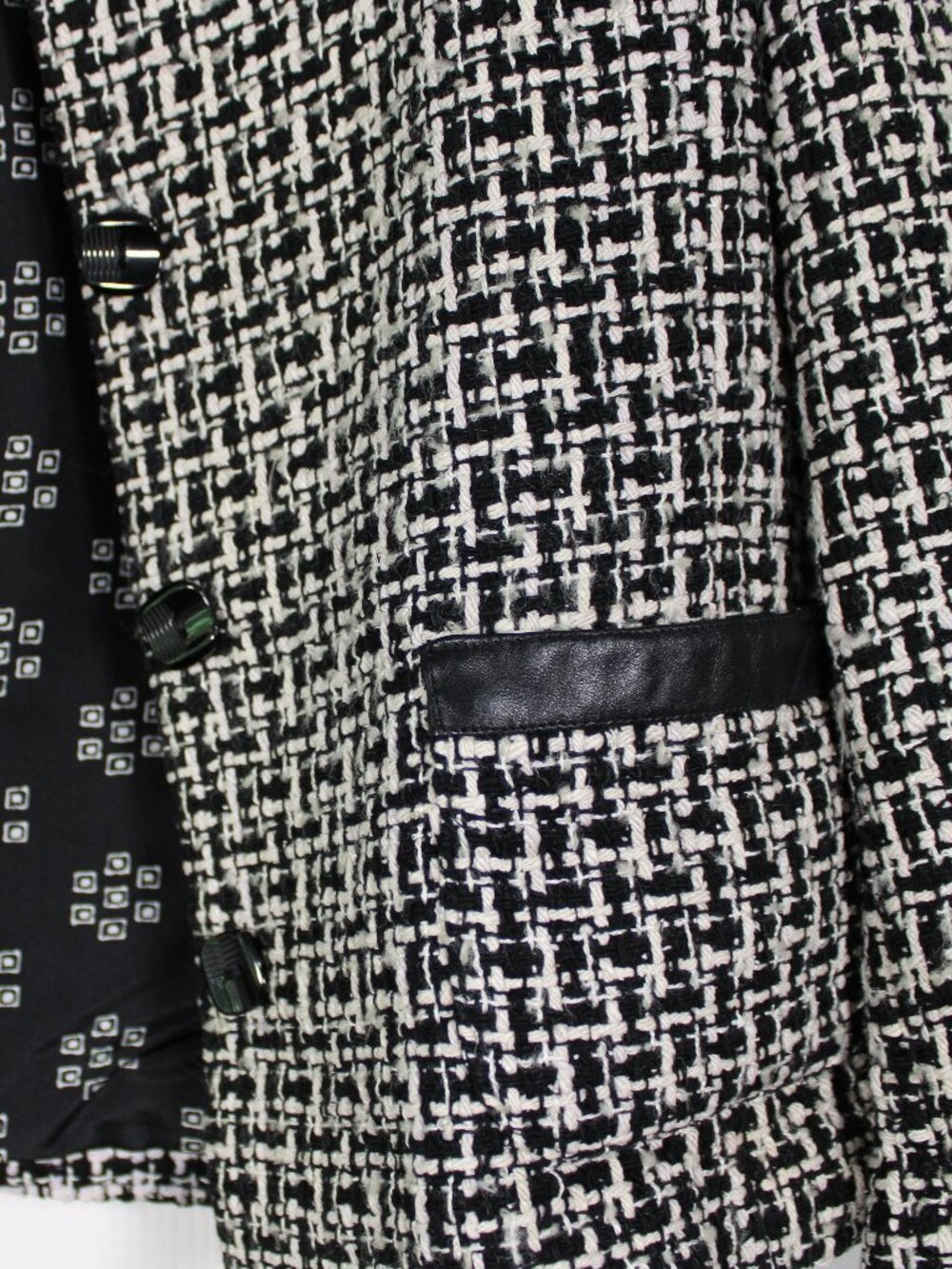 Pendleton 100% Silk Black and White Textured Tweed Jacket w/Leather Trim Blazer - Picture 5 of 16